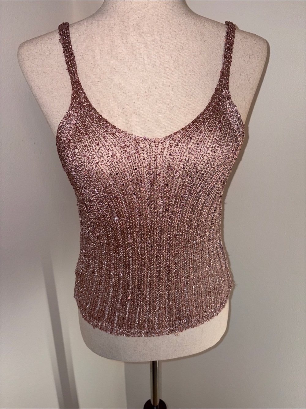 Shimmering Rose Metallic Knit Cami Tank Top